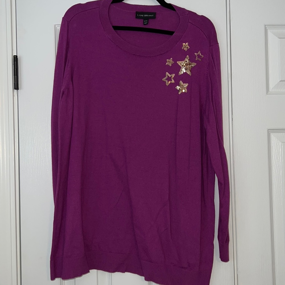 Purple sweater gold sequin stars